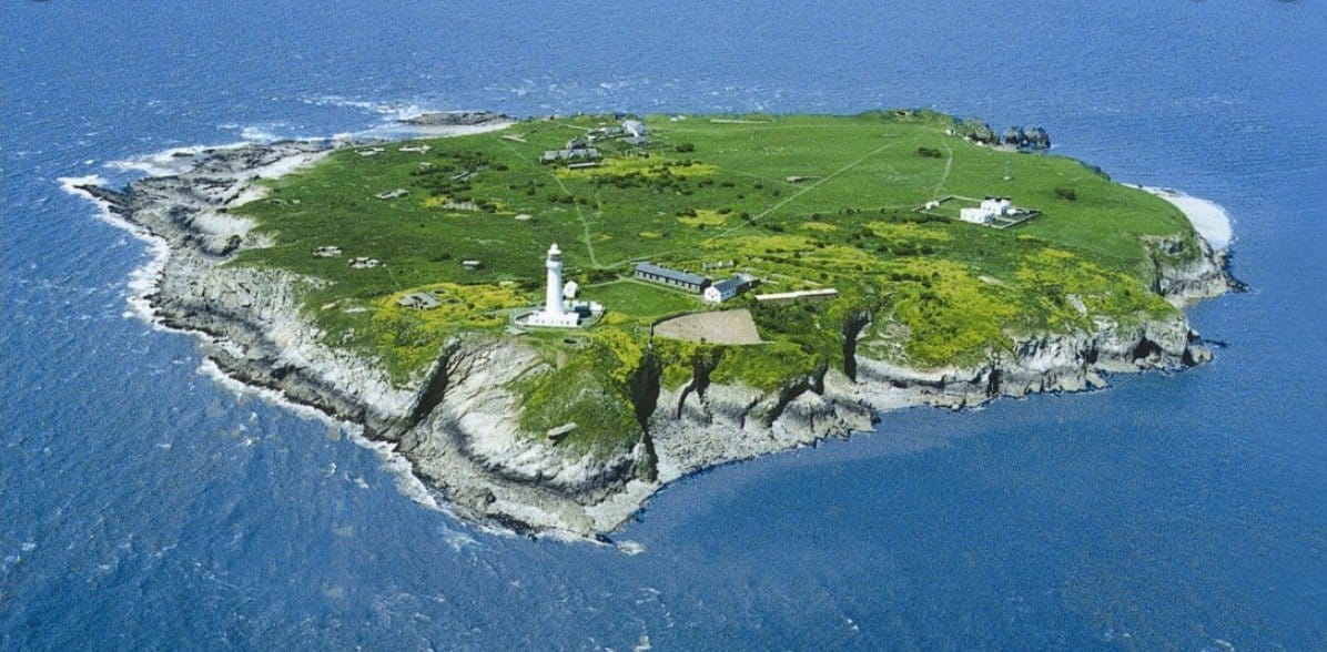 This is a picture of Flat Holm Island, Lighthouse and outbuildings